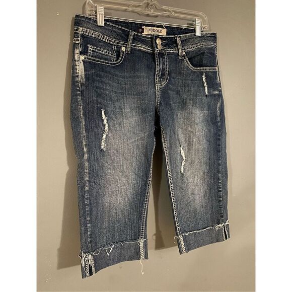 Vigold Medium Wash Distressed Denim Capris Size 7/8 (29) NWOT - Picture 2 of 5